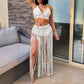Women'S Two Piece Swimsuit Beach Cover Up Fashion Solid Colour Knitted High Waist Tassel Long Skirt Swimsuit Cover Up Bikini