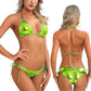 Blue Glossy Bikini Women's Two-Piece Swim Suits Brazilian Swimwear Beach Outfits Halter Bra Top with Side Lace-Up Ruched Briefs