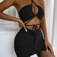 3 Colors Cut Out Halter Pleated Summer Dress Evening Party Bodycon Dress Mini Dress For Women Tight Dress Clubwear Vestidos D282