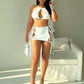 Women's sexy two-piece set with lace up off the shoulder and navel top strap up mini skirt