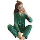 Women Two-piece Pajama Set Classic Design Sleepwear Elegant Women's Silk Pyjama Set with Long Sleeve Button Top Elastic for Home