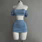 Sexy Puff Sleeve Strapless Crop Top High Waist Skirt 2 Piece Set Women Summer Lace Up Tube Slim Fit Suits Party Club Outfits
