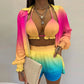 3 Pieces Women Stes 2024 New Sexy Floral Leaf Printed Halter shirt+shorts Three Pieces Sets women's Clothing GHH9068