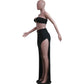 New Chic Gold Ring Bandeau Slit Skirt Two-Piece Set Womens Beautiful Off Shoulder Matching Skirt Set Nightclub Outfits