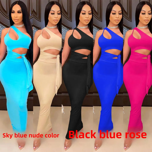 2021 New Women's Cross-Border Dress CY1324 Tank Top Waist Tie Dress European And American Style Fashionable Tank Dress