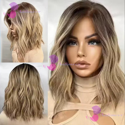 Natural Wavy Short Bob Human Hair Brown Blonde Highlight 13x4 Lace Front Wigs Pre-plucked Brazilian Short BOB Full Lace Wigs