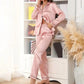 Women Two-piece Pajama Set Classic Design Sleepwear Elegant Women's Silk Pyjama Set with Long Sleeve Button Top Elastic for Home