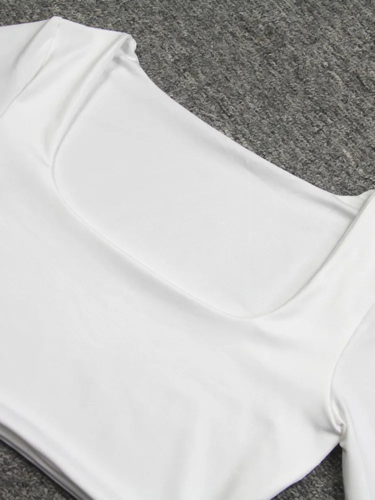 Kesiachiccly 2025 new women sexy Celebrity party bandage dress Runway white Dress Square Collar hollow out Club dresses Vestidos