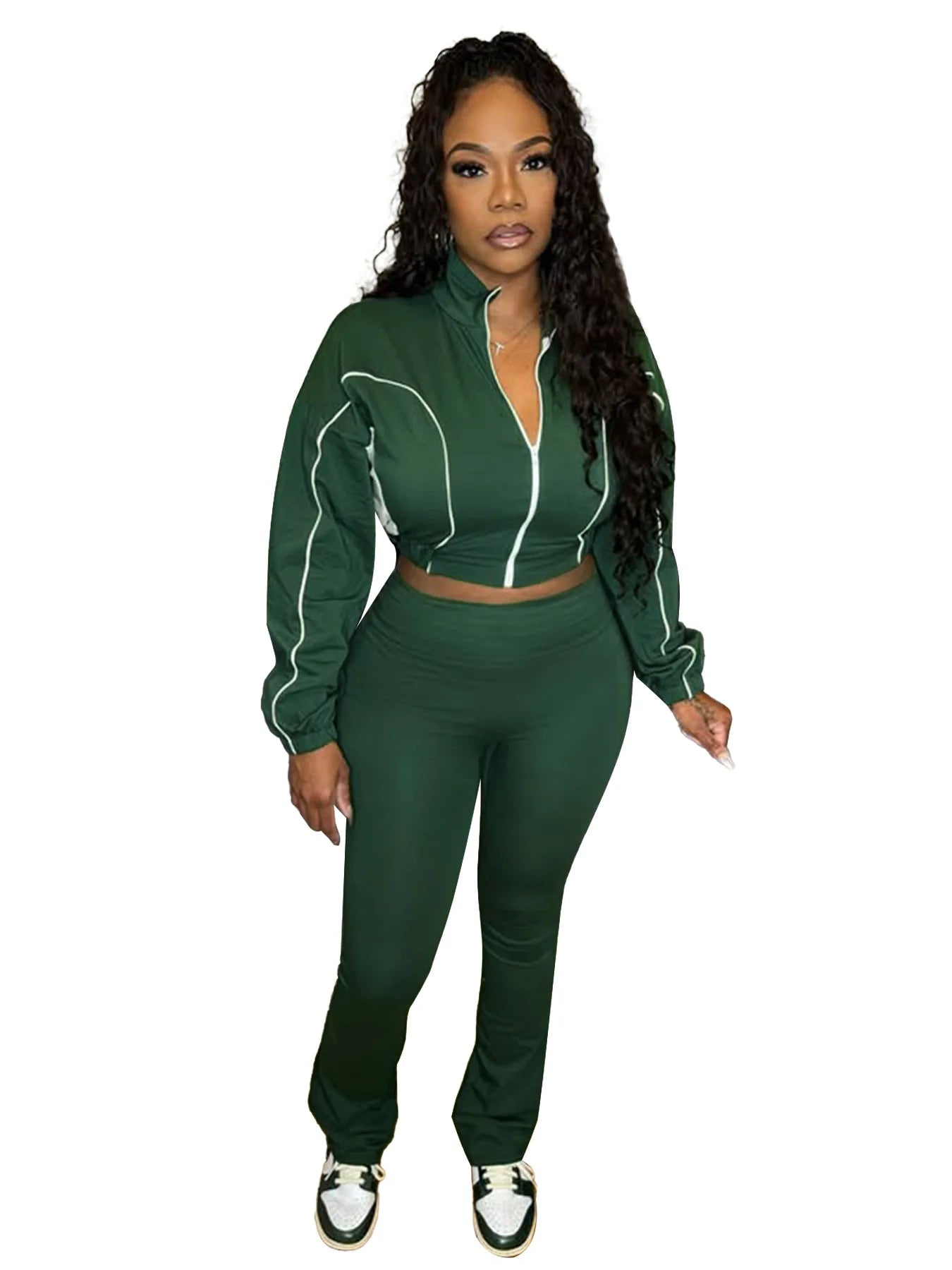CM.YAYA Active Women's Set Zipper Sweatshirt Jacket and Long Pants Suit 2025 Sporty Fitness Two 2 Piece Sets Outfit Tracksuit