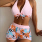 Fashion Printed Swimsuit Women Spliced Lace Up Sporty Surfing Bikini Set Bathing Suit Beachwear Swimwear Female Swimming Suits