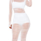 Women's 3 Piece Crop Top Shorts Sheer Mesh Overlay Ruched Midi Dress Set