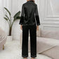 Women Two-piece Pajama Set Classic Design Sleepwear Elegant Women's Silk Pyjama Set with Long Sleeve Button Top Elastic for Home