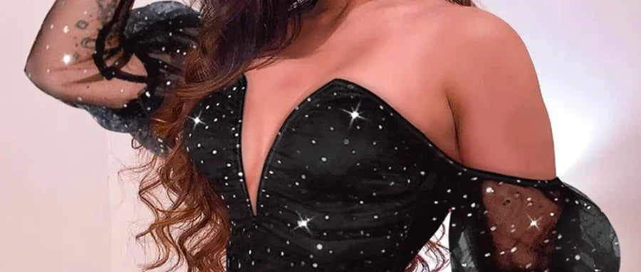 Fashion Mesh Stitching Sprinkling Slim Dress Women Long Sleeve High Waist Sexy Bodycon Mini Dress