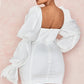CM.YAYA Women Mini Dress Solid Full Puff Sleeve Square Collar Bandage Stretchy Bodycon Dresses Sexy Fashion Vestidos Summer 2021