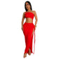 Fashionable Wrap Chest Side Slit Sexy Long Skirt for Women Simple Summer Cross-Border Polyester Fiber Floor-Length Dress