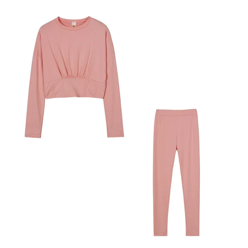 2023  New  AutumnWomen's Pure Color Sports Waist Suit Fashion Casual Two-piece Set