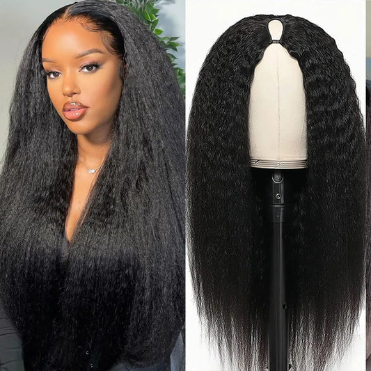 16-34Inch Kinky Straight U Part Wig Glueless Wig Human Hair Yaki Straight Ready To Wear Remy Hair Wigs V Part Wig No Lace Wigs