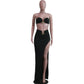 New Chic Gold Ring Bandeau Slit Skirt Two-Piece Set Womens Beautiful Off Shoulder Matching Skirt Set Nightclub Outfits