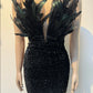 Woemn Dress Short Dresses Sexy Slim Fit Strapless Sleeveless Deep V Neck Sequin Feather Hip Wrap Elegant Splice Party Vestidos