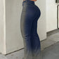 Men Jeans Boot Cut Solid Jean Wide Leg Denim Pant Distressed Washed Full Ankle Length Pockets Zipper Fly High Waist Basics