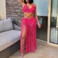 Women'S Two Piece Swimsuit Beach Cover Up Fashion Solid Colour Knitted High Waist Tassel Long Skirt Swimsuit Cover Up Bikini