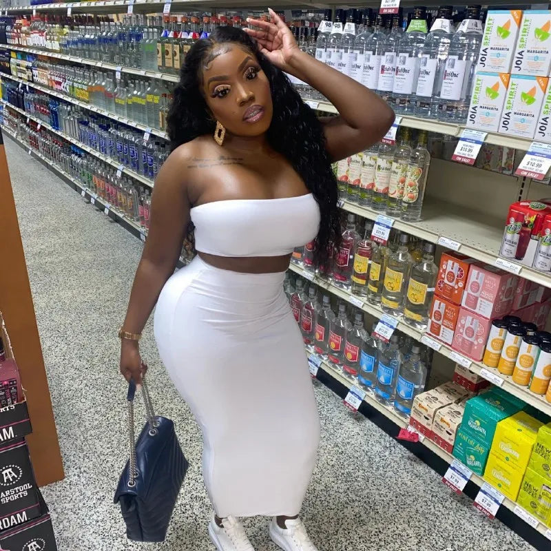 European and American foreign trade 2024 summer new style solid color sleeveless tube top high waist slim long skirt women's sui