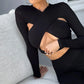 2021 Autumn New Women's Clothing Sexy Hollow Cross Solid Color Long Sleeve High-Waisted Tight Sports Casual Suit