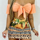 Fashion Women Two-Piece Set Beach Wear Knitted Off Shoulder Cropped Top Tropical Print Mini Bodycon Skirt Set