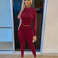 2023  New  AutumnWomen's Pure Color Sports Waist Suit Fashion Casual Two-piece Set