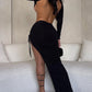 Women's lace up backless lace up dress with side slit slim fitting party dress