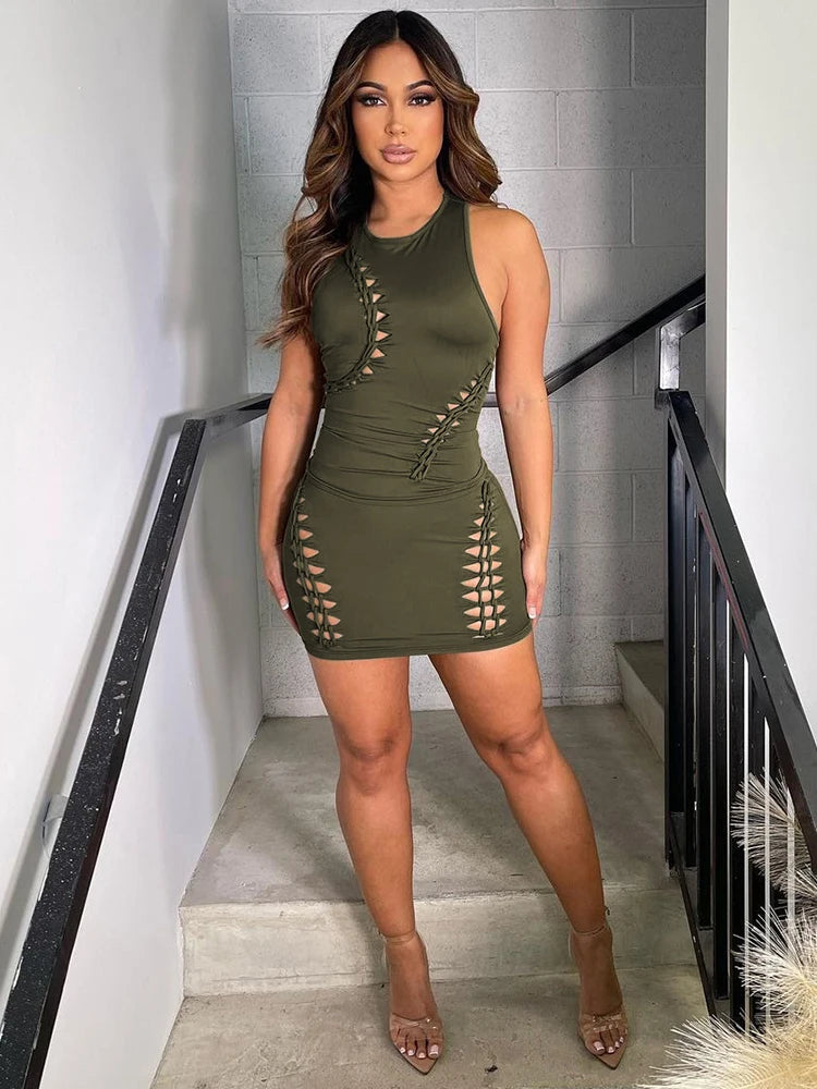 Hugcitar Fashion 2 Pcs Sets Solid O Neck Cut Out Sexy Crop Tank Top Skirt 2025 Spring Summer Women Y2K Clothes Party Vacation