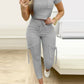 Tight Solid Color Two Piece Set Women Cropped T Shirt Slim Long Pants Leace-up Pocket Ladies Sets 2023 Spring Summer Sportswear