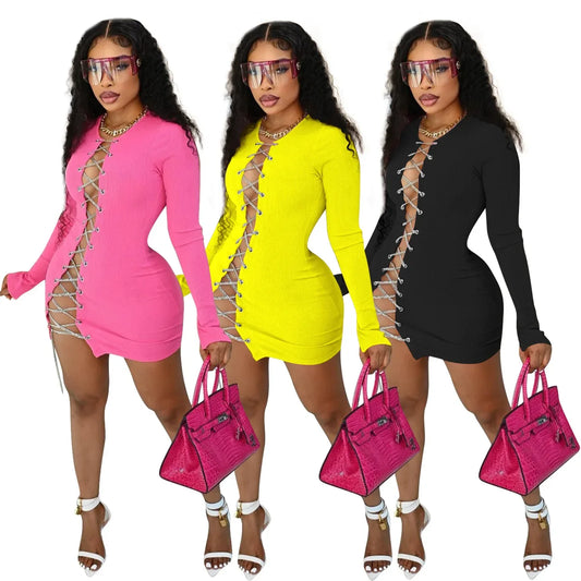 Sexy Pure Color Chain Dress YD1061-D4 Cross-Border Women's Clothing No Returns Special Offer from China Origin