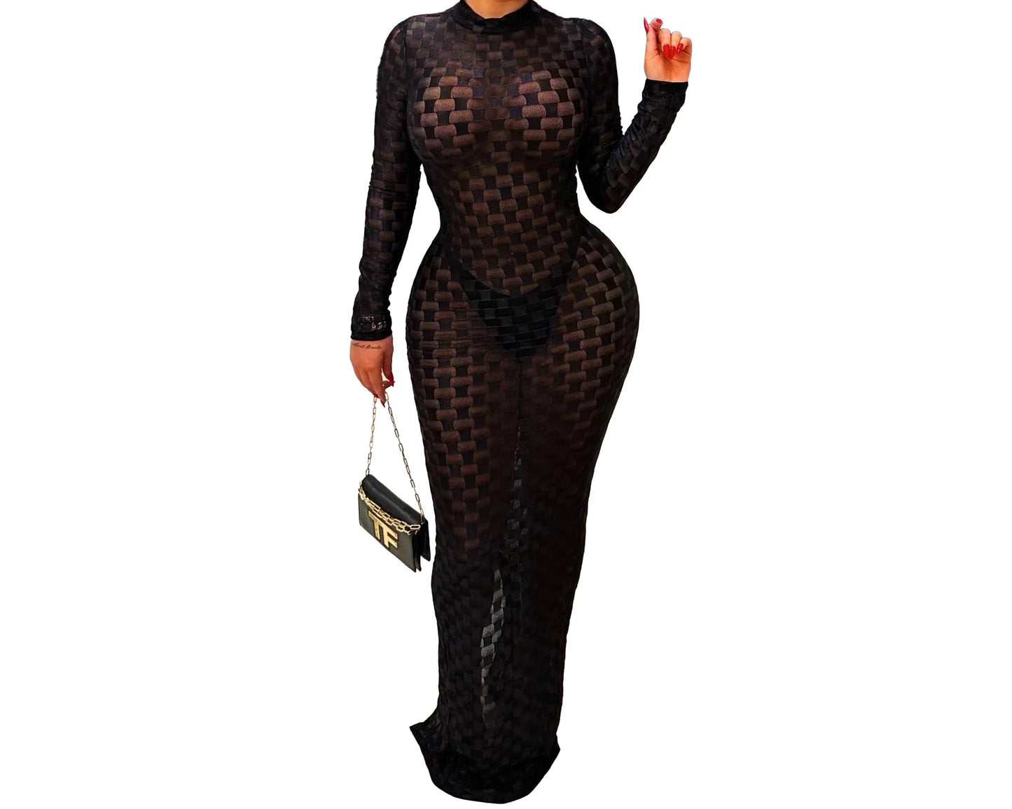 Turtleneck Skinny Women Dresses Sexy Skirt Long Sleeve Bodycon Sexy Streetwear Party Club Hollow out Long Dress