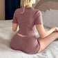 Short Sets Women Two Piece Set V Neck Single Breasted Tops Sexy Casual Y2k Sleepwear Shorts Pants Elastic Waist Lace Up Splice