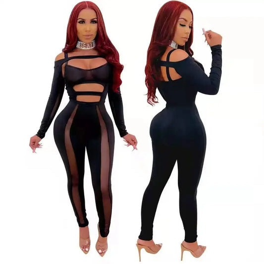 Sexy Hollow out Bodycon Onesie New Arrival Autumn Nightclub Wear Comfortable Chinese Brand Women's Jumpsuits Short Pants