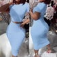 Europe And The United States Women's Short-sleeved Round Neck Blouse Leaky Waist Suit Tight Mid-length Package Hip Skirt