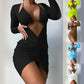 Women Solid Color Swimwears 3 Pieces Split Bathing Suit Summer Swimming Suit Female Highs Waist Wrap Swimsuit Beachwears H58D