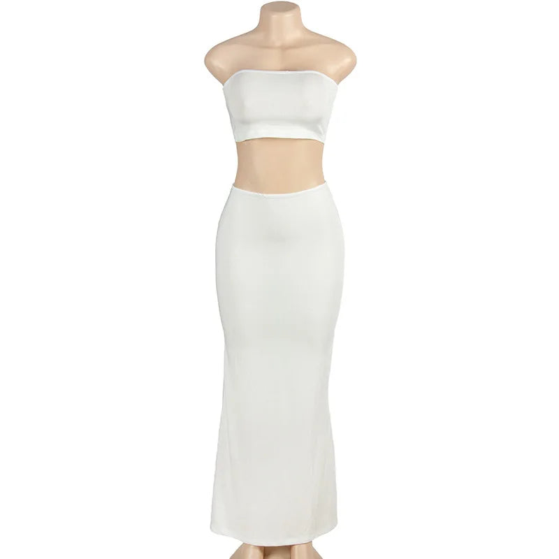 European and American foreign trade 2024 summer new style solid color sleeveless tube top high waist slim long skirt women's sui