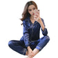 Women Two-piece Pajama Set Classic Design Sleepwear Elegant Women's Silk Pyjama Set with Long Sleeve Button Top Elastic for Home