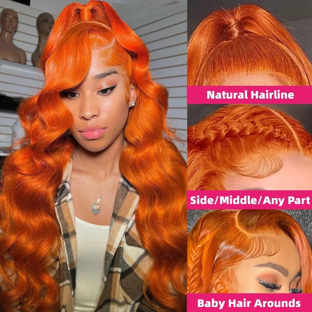 Ginger Orange 13x4 HD Lace Front Wigs Human Hair Body Wave 13x6 Lace Frontal Wigs Glueless Transparent Lace Wigs For Black Women