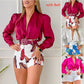 Two Piece Sets Womens Outifits Casual Vintage  Printed Shorts Sets Summer 2022 New V-neck Top Shorts Suits