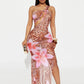 CM.YAYA Women Floral Leopsrd Printed Sleeveless High Side Split Long Maxi Dress 2025 Skew Collar Sexy Birthday Party Dresses