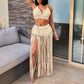 Women'S Two Piece Swimsuit Beach Cover Up Fashion Solid Colour Knitted High Waist Tassel Long Skirt Swimsuit Cover Up Bikini