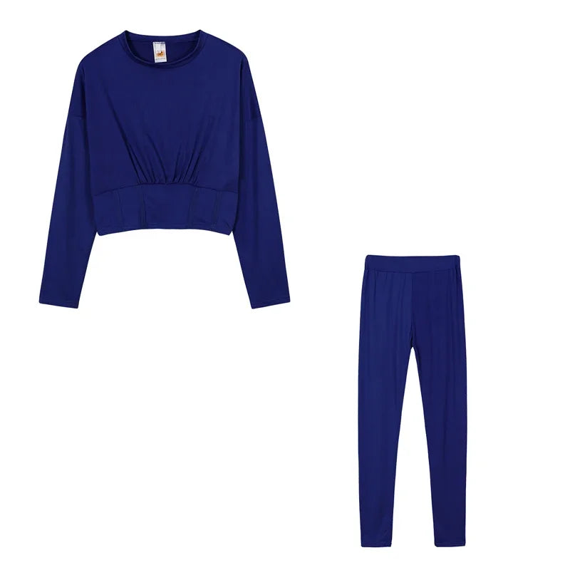 2023  New  AutumnWomen's Pure Color Sports Waist Suit Fashion Casual Two-piece Set