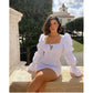 CM.YAYA Women Mini Dress Solid Full Puff Sleeve Square Collar Bandage Stretchy Bodycon Dresses Sexy Fashion Vestidos Summer 2021