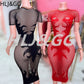 HLJ&GG Sexy Hollow Out Mesh See Though Bodycon Long Dress Women Round Neck Short Sleeve Slim Vestidos Fashion Y2K Clubwear 2025