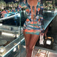 Women Mini Dress Long Sleeve Lacing Tie-dye Print Patchwork Slit Bodycon Dress for Club Party