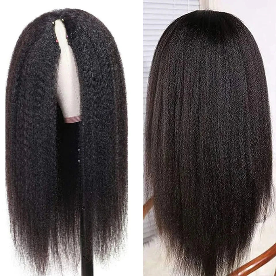 16-34Inch Kinky Straight U Part Wig Glueless Wig Human Hair Yaki Straight Ready To Wear Remy Hair Wigs V Part Wig No Lace Wigs