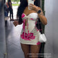 2 Piece Set Women's Floral Print Split Strapless Sleeveless Top & Mini Shorts Pants Set Summer Sexy